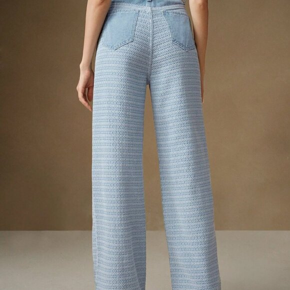 Blue Casual Women's Jacquard Weave Wide Leg Loose Fit Jeans - Picture 6 of 7